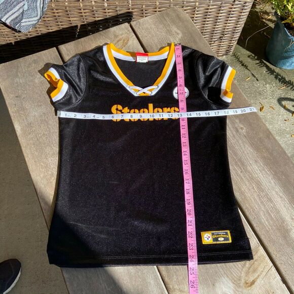 NFL For Her Womens Top Size Large Black Gold White Sexy Lace Up Fitted Steelers - Picture 5 of 5